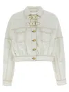 Ganni Cropped Denim Jacket With Contrast Stitching