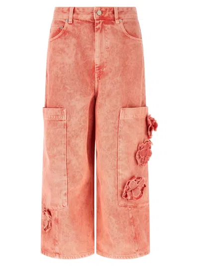 Ganni Logo-patch Cropped Jeans In Pink