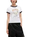 Ganni Cropped Kitty Logo Graphic Tee In White