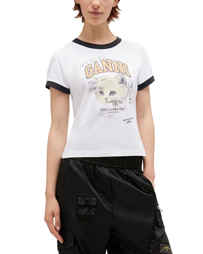GANNI CROPPED KITTY LOGO GRAPHIC TEE