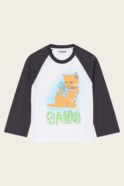 GANNI CROPPED KITTY T-SHIRT IN BRIGHT WHITE