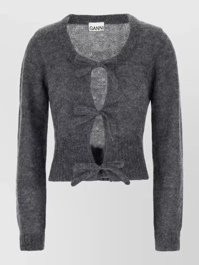 Ganni Cropped Mohair Wool Blend Cardigan In Gray