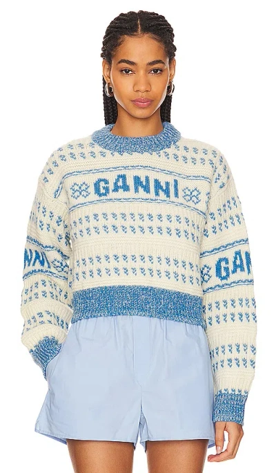 Ganni Cropped O-neck Sweater In Multicolour