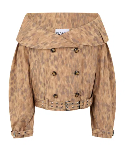 Ganni Animalier Belted Trench Coat In Animal Print