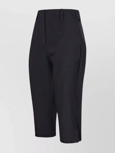 Ganni Cropped Pleated Pinstripe Capri Pant In Black