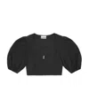 Ganni Short Sleeve Drapey Melange Zipper Blouse In Black