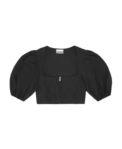 GANNI GANNI PUFF SLEEVED CROPPED TOP