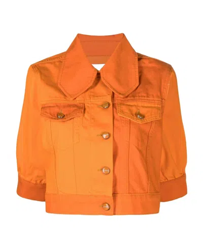 GANNI OVERDYED DENIM PUFF SLEEVE JACKET