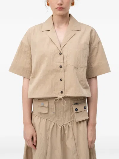 Ganni Cropped Short-sleeve Shirt In Brown