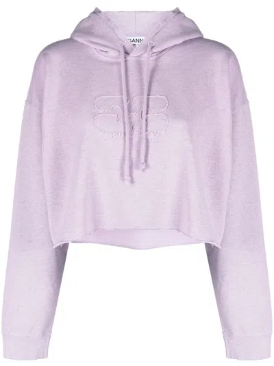 Ganni Isoli Cropped Oversized Hoodie In Purple