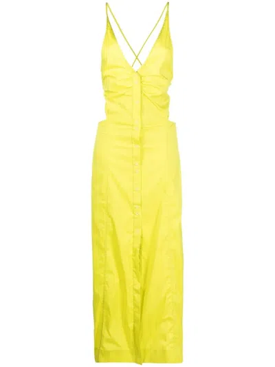 Ganni Yellow Criss-cross Maxi Dress In 794 Sulphur Spring