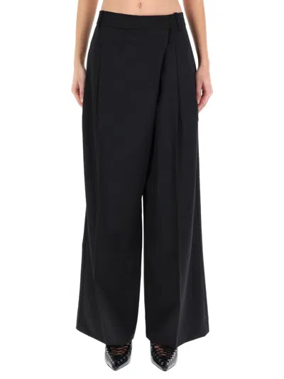 Ganni Cross-over Wide-leg Pants In Black