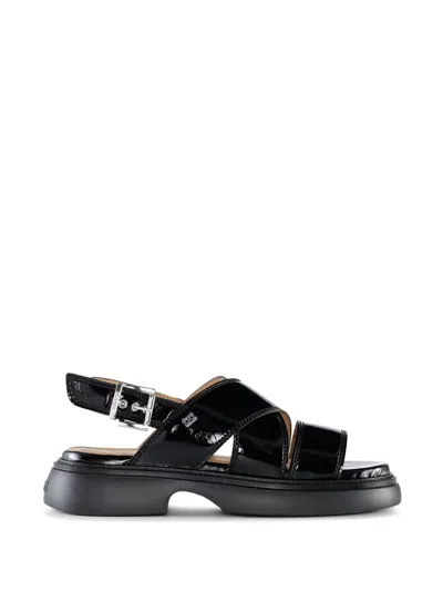 Ganni Cross-strap Sandals In Black