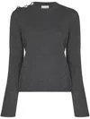 Ganni Crystal Button Long Sleeve Jumper In Grey