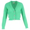 Ganni Crystal-embellished Knitted Cardigan In Green Merino Wool In Green