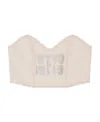 Ganni Crystal-embellished Logo Denim Crop-top In White
