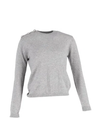 Pre-owned Ganni Crystal-embellished Sweater In Gray