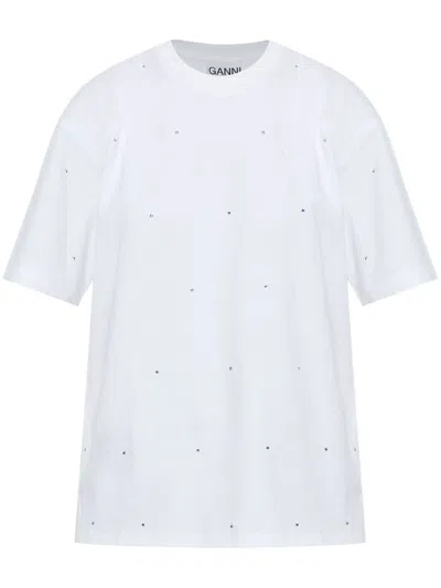 Ganni Crystal-embellished T-shirt In White