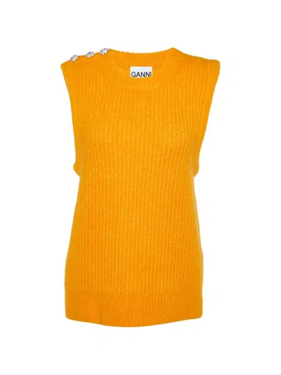 Pre-owned Ganni Crystal-button Sweater Vest In Orange