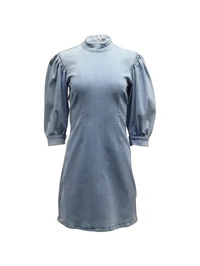 Pre-owned Ganni Cult Puffed-sleeve Mini Dress In Blue