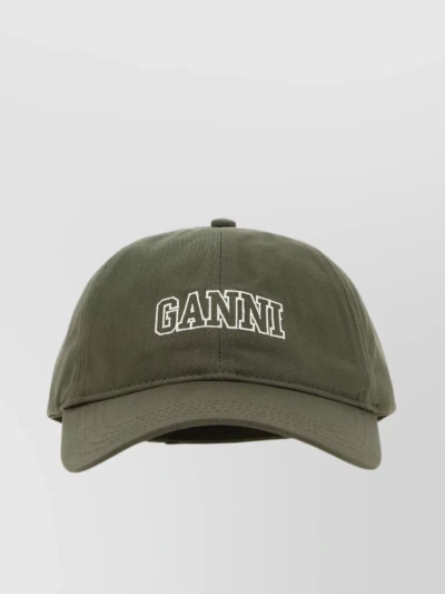 Ganni Curved Visor Cotton Baseball Cap In Khaki