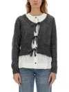 Ganni Tie-detailed Mohair-blend Cardigan In Grey