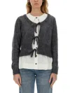 Ganni Gray Light Mohair Tie String Cardigan In Grey
