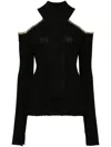 Ganni Light Viscose Rib Open Shoulder Blouse Black In Black