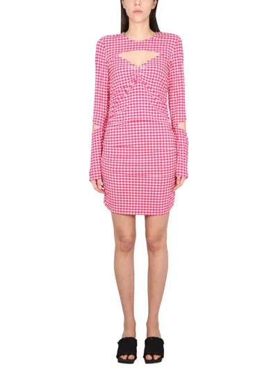 Ganni Love Potion Checked Cut-out Minidress In Pink