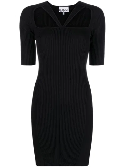 Ganni Cut-out Minidress In Black