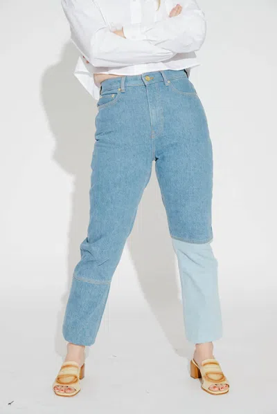 Ganni Cutline Denim Swigy Pants In Mid Blue Stone