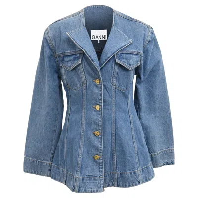Ganni Cutline Fitted Blazer In Light Blue Denim