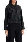 Ganni Animal Motif Denim Cropped Jacket In Black