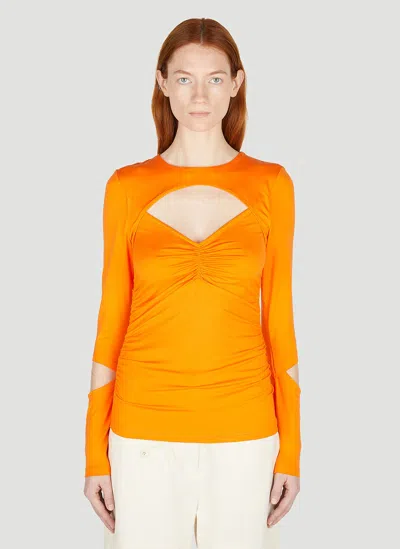 Ganni Cutout Long Sleeve Top In Orange