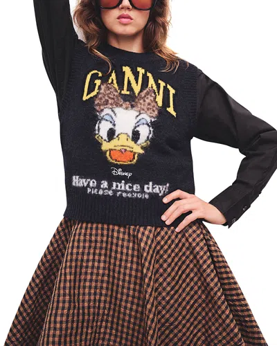 Ganni Daisy Duck Crewneck Sweater Vest In Black