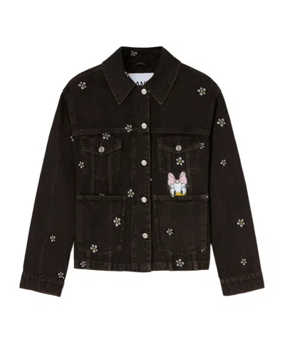 Ganni Daisy Duck Denim Oversized Jacket In Black