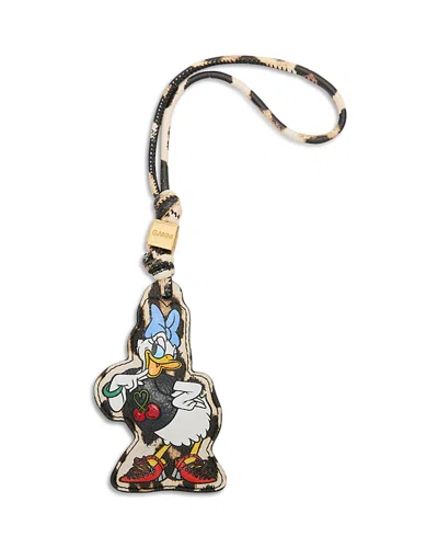Ganni Daisy Duck Leopard Print Bag Charm In Multi