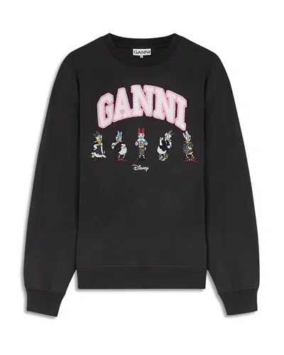 Ganni Daisy Duck Oversized Crewneck Sweatshirt In Black
