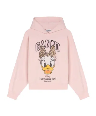 Ganni Daisy Duck Pink Cropped Hoodie In Multi