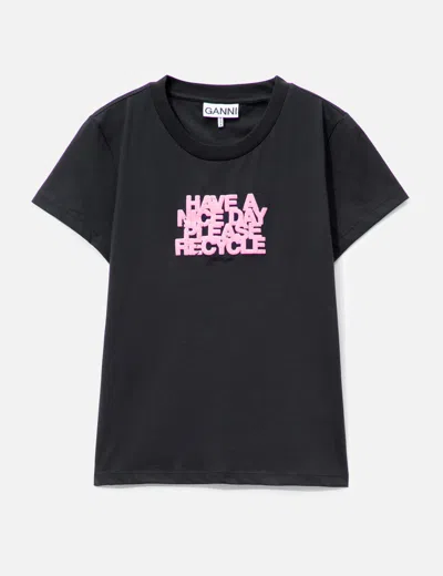 Ganni Daisy Duck Pink Printed Baby Fit T-shirt In Black