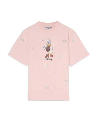 Ganni Daisy Duck Rhinestone Graphic Tee In Pink