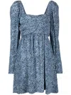 Ganni Daisy-print Crepe Minidress In Blau