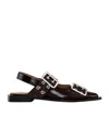 Ganni Black Croco Print Slingback Ballet Flat Shoe With Buckles In Black