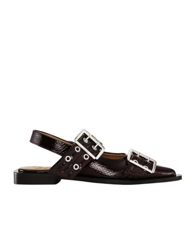 GANNI GANNI BUCKLE POINTED-TOE BALLET FLATS