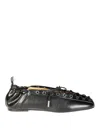 Ganni Eyelets Lace Up Ballerina Crinkle Oleatex In Black