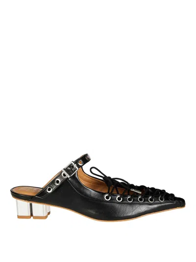 Ganni Block Heel Eyelet Detailing Ballerina Shoes In Black