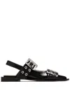 Ganni Embellished Glossed Recycled Point-toe Slingback Flats In Black