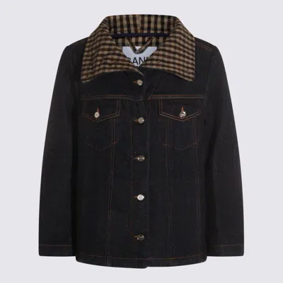 Ganni Dark Blue Denim Jacket In Black