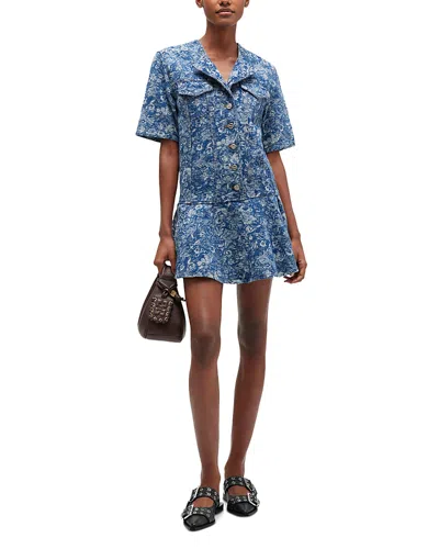 Ganni Dark Blue Tapestry Denim Mini Dress