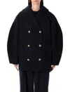 Ganni Dark Blue Wool Short Peacoat In Black